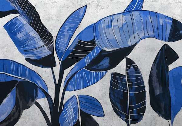 Tropical Ink Banana Leaf Art Blue