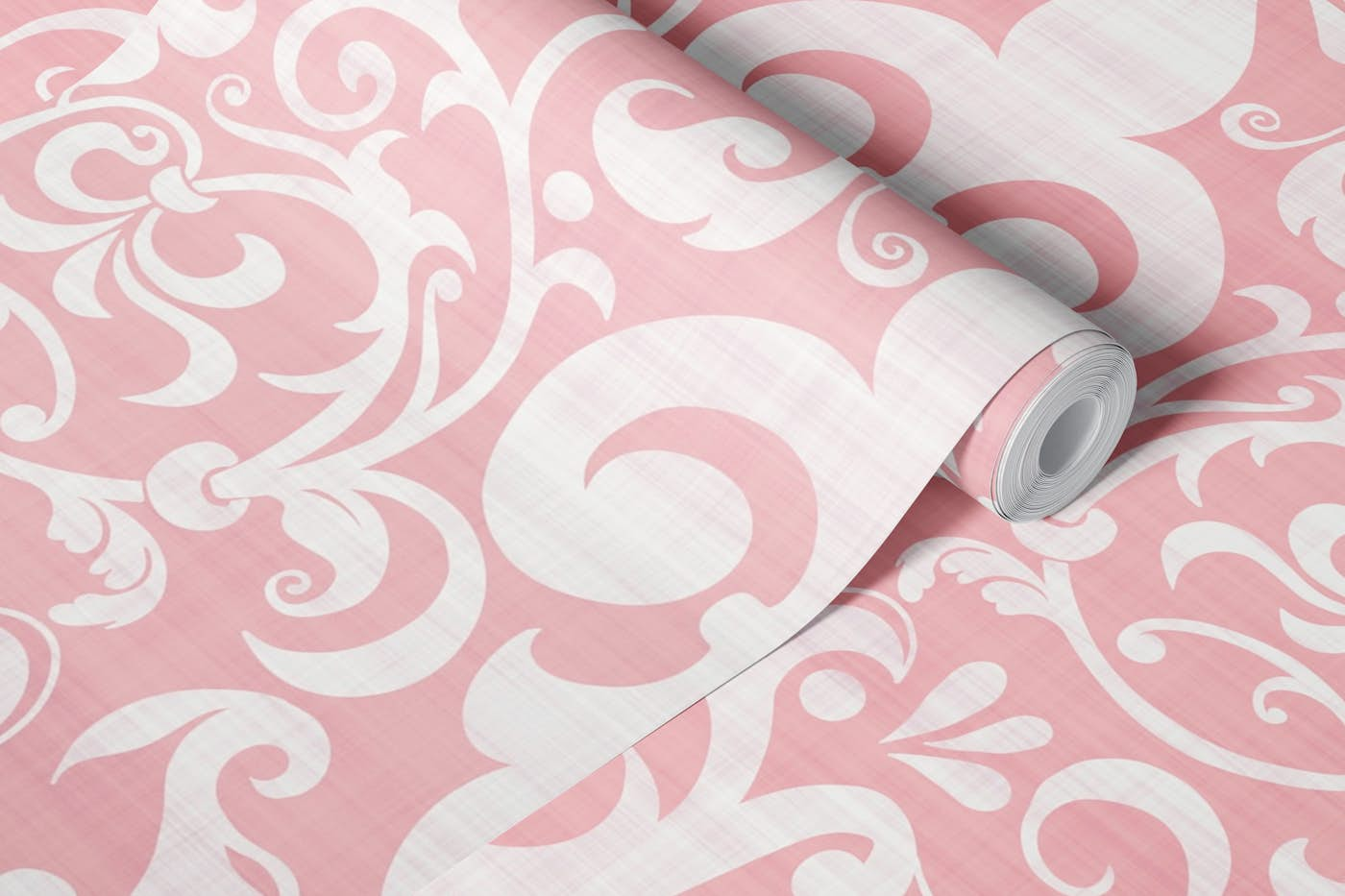 Pastel Fleur de Lis Damask French Linen Pink wallpaper roll