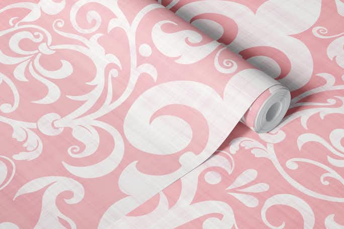 Pastel Fleur de Lis Damask French Linen Pinkwallpaper roll