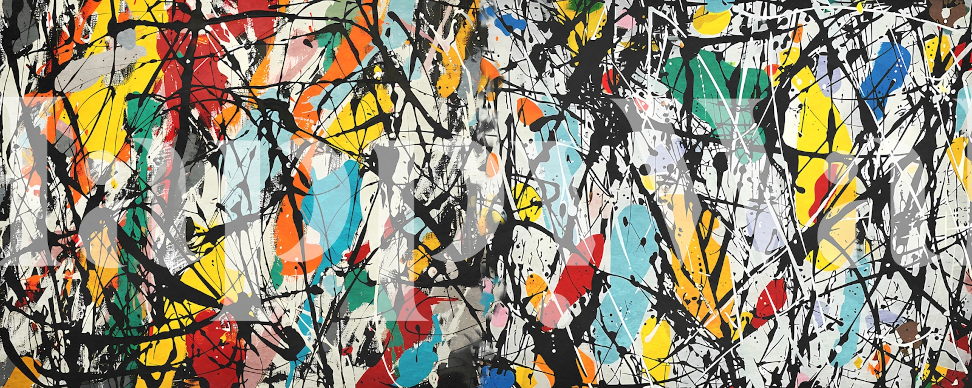 Colorful abstract splashes with black strokes wallpaper