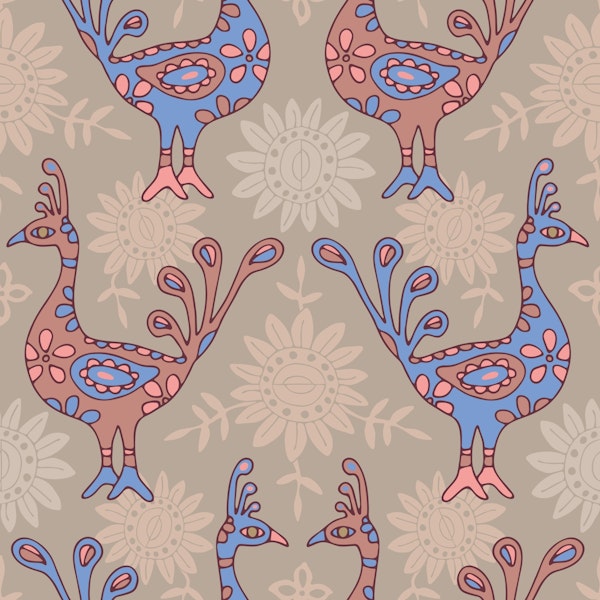 PEACOCK GARDEN Boho Exotic Birds Rust Azure