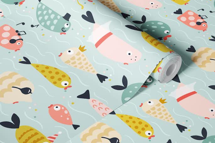 cute and funny fish partywallpaper roll