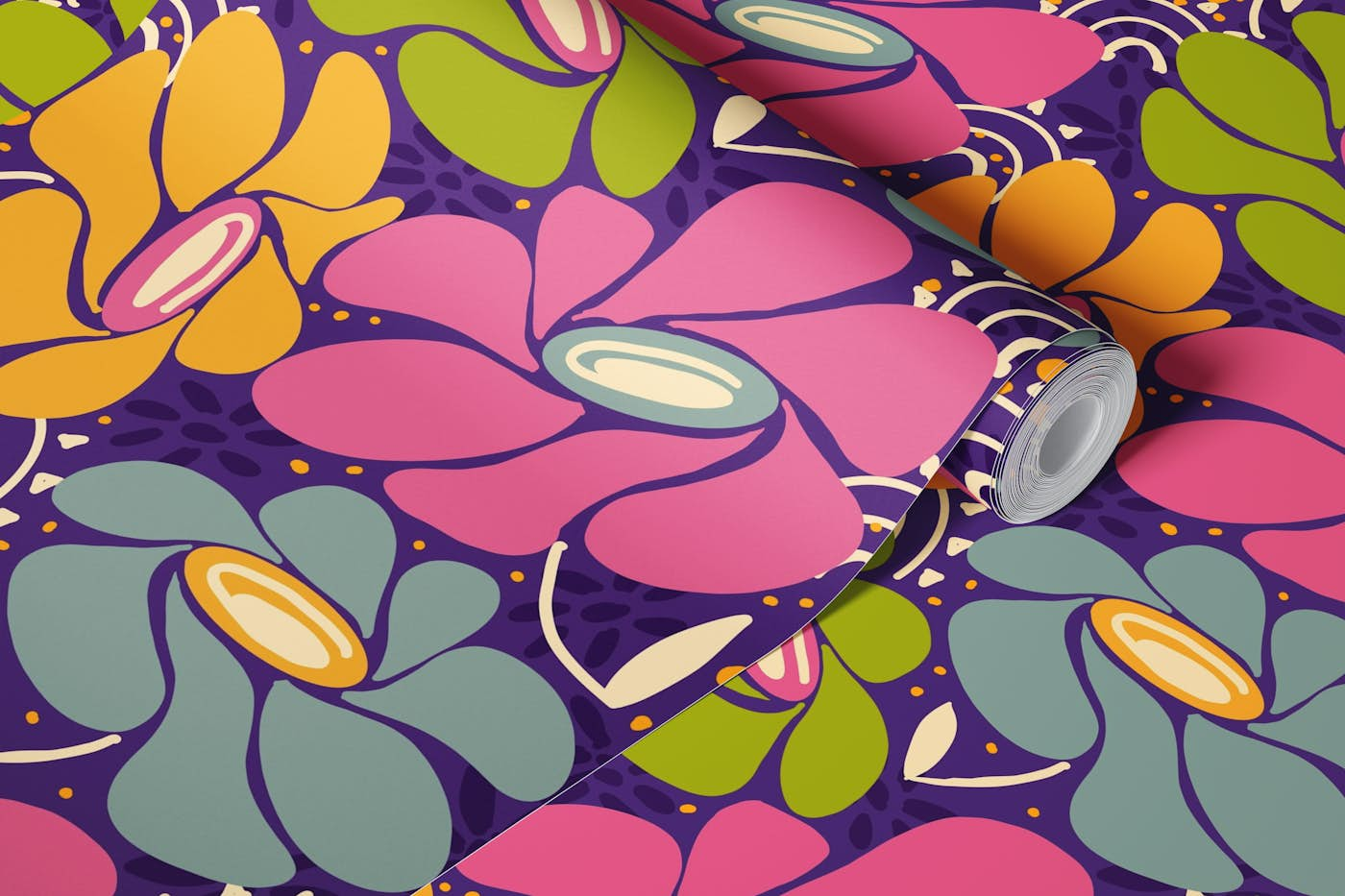 70s groovy floral dance wallpaper roll