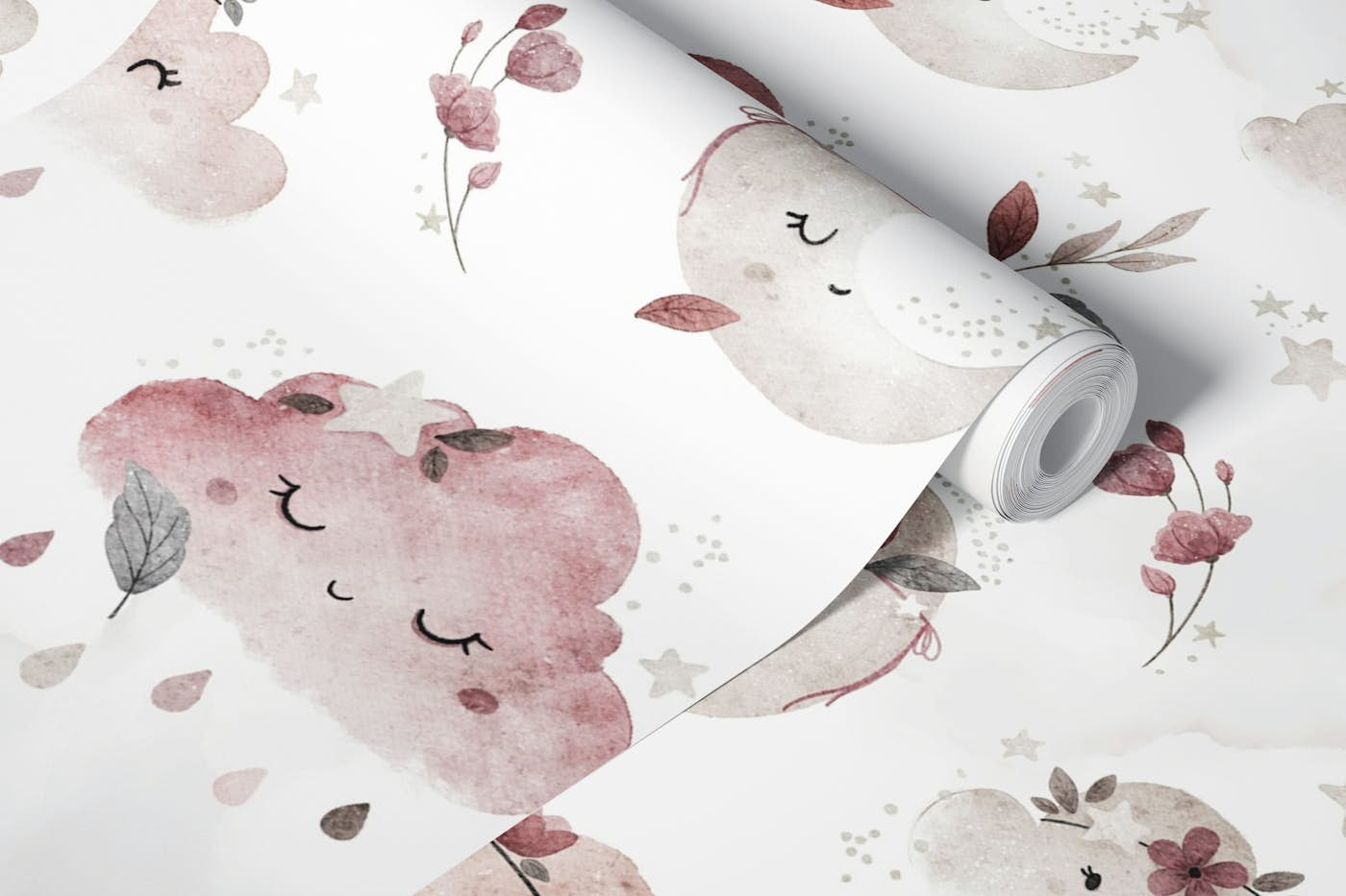 Boho Clouds - rose wallpaper roll