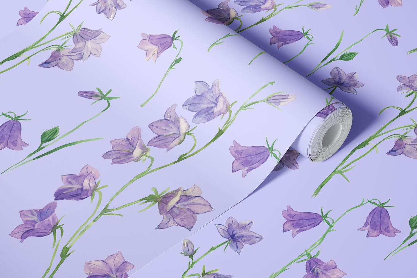 Bluebells on pale violet wallpaper roll