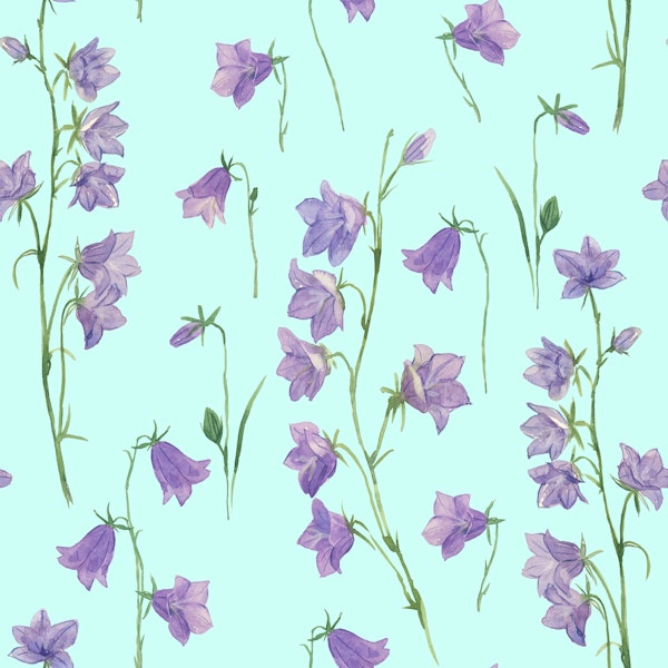 Bluebells on greenish blue