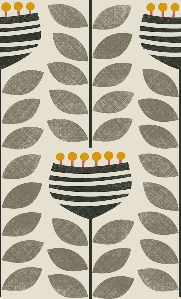 retro vertical flowers - taupe leaves