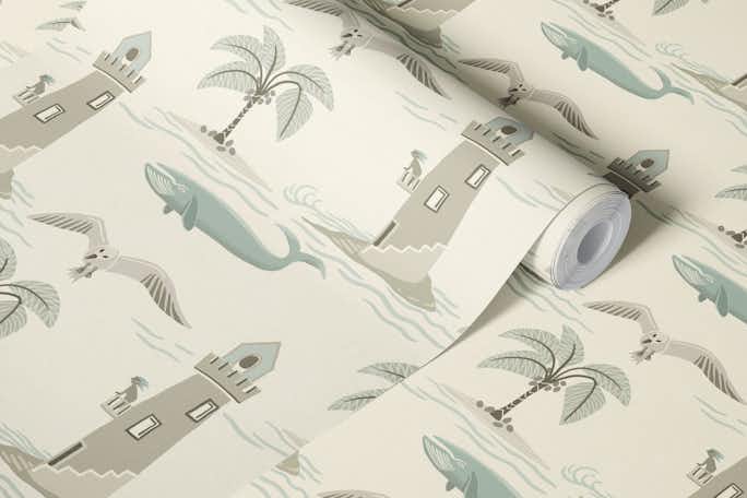 Lighthouses with whaleswallpaper roll