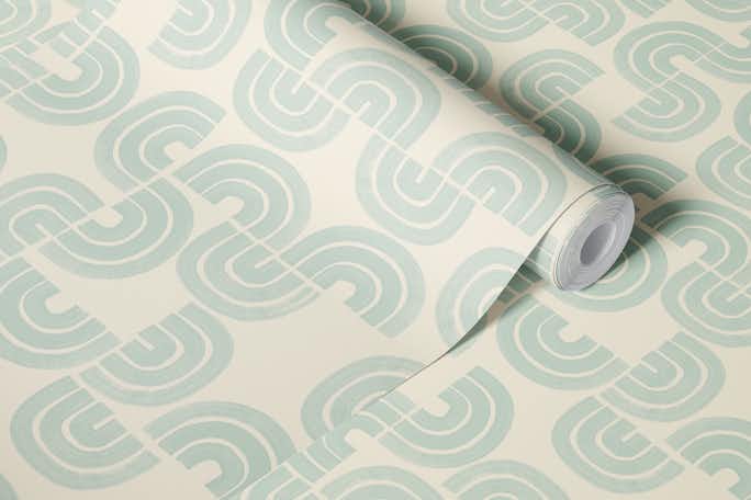 Boho Textured Arches in Pastel Green on Creamwallpaper roll