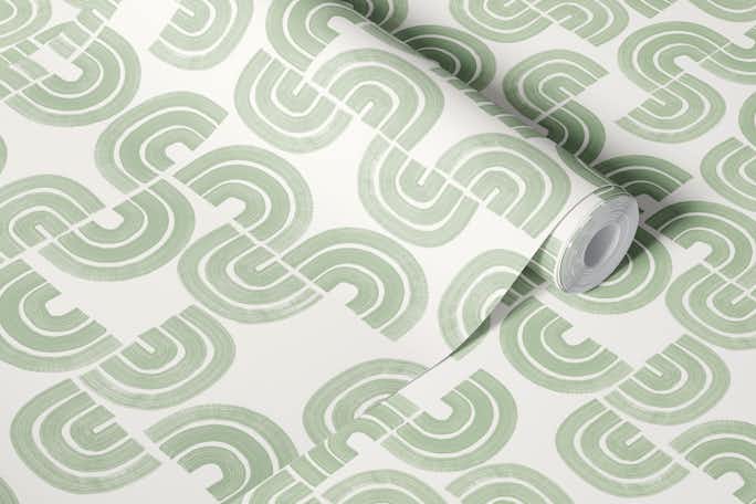 Boho Arches in Celadon Green on Creamwallpaper roll