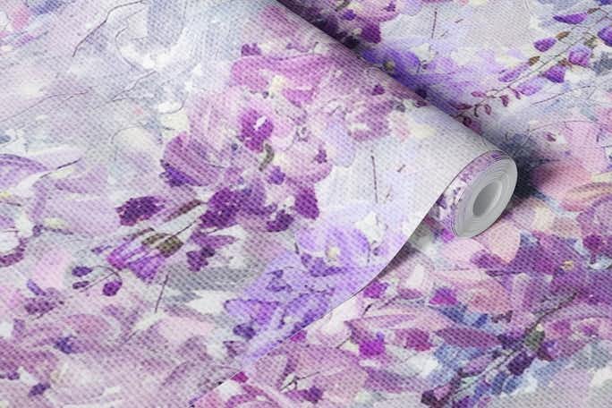 Purpurea Wisteria Flowers Paintingwallpaper roll