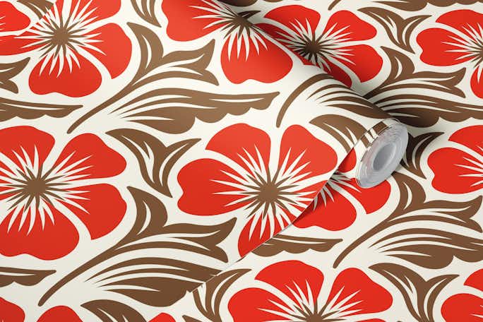 Red flowers pattern / 3068 Awallpaper roll