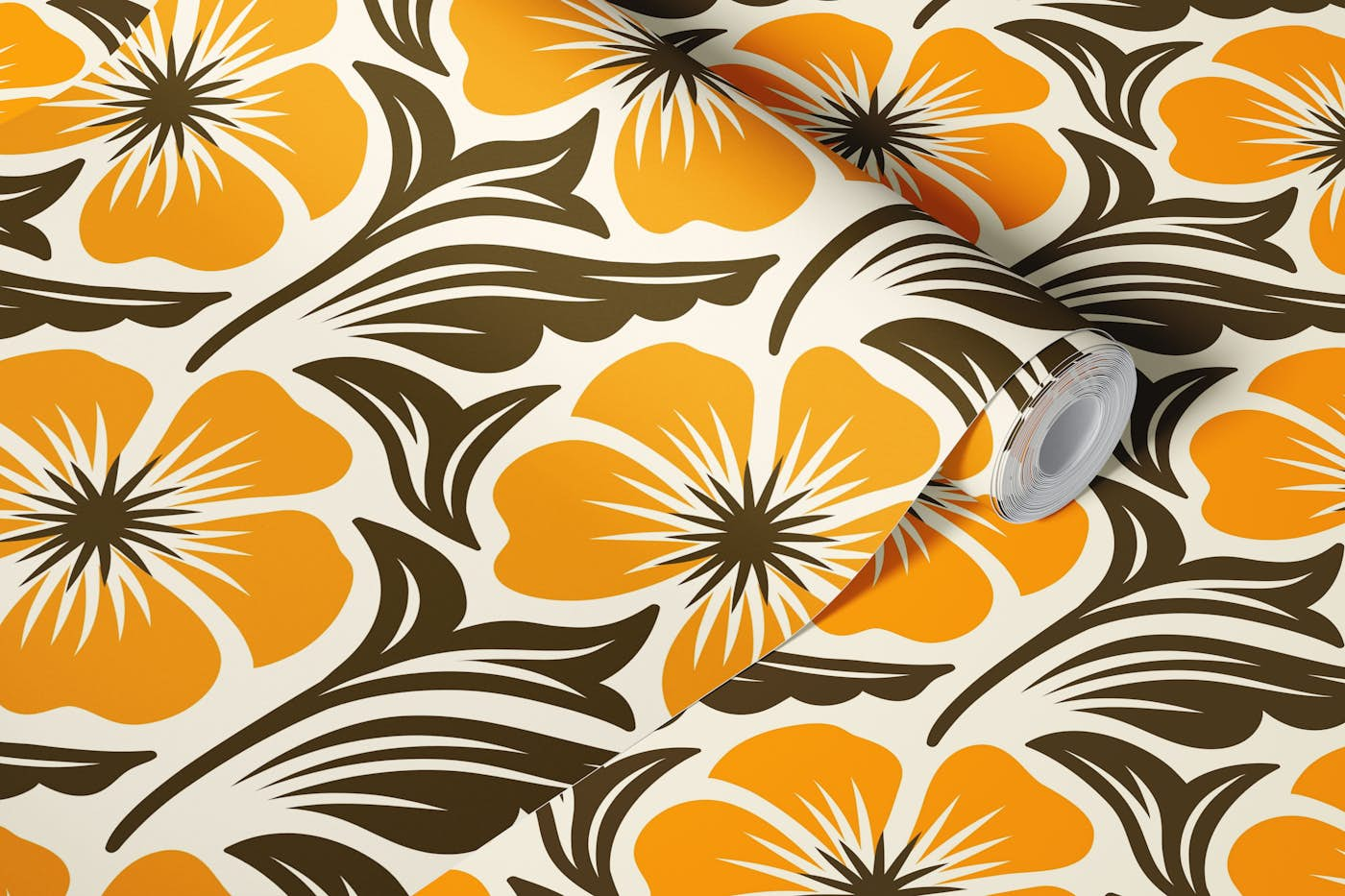 Yellow flowers pattern / 3068 B wallpaper roll