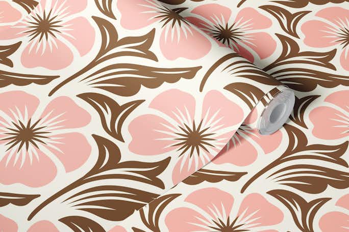 Pink flowers pattern / 3068 Cwallpaper roll