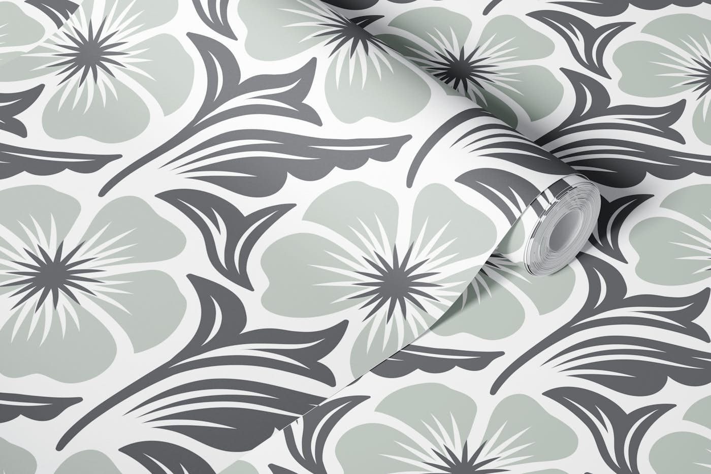 Silver grey flowers pattern / 3068 D wallpaper roll