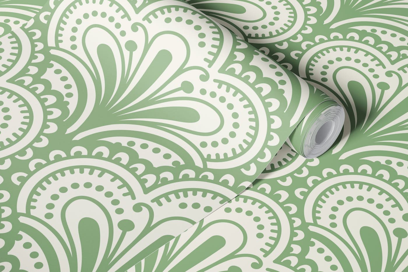 Ornamental scallops pattern, sage / 3069B wallpaper roll