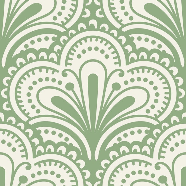 Ornamental scallops pattern, sage / 3069B