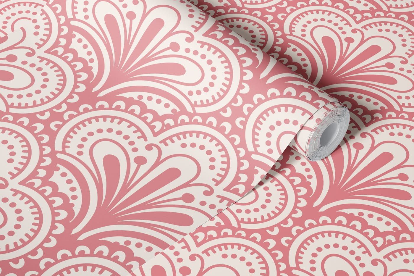 Ornamental scallops pattern, pink / 3069C wallpaper roll