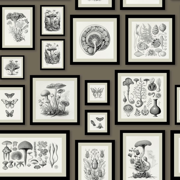 Vintage Framed Mushrooms - Taupe