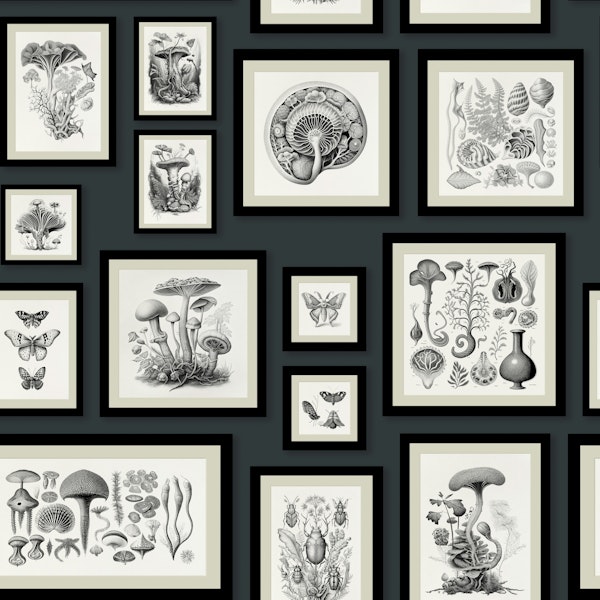 Vintage Framed Mushrooms - Anthracite