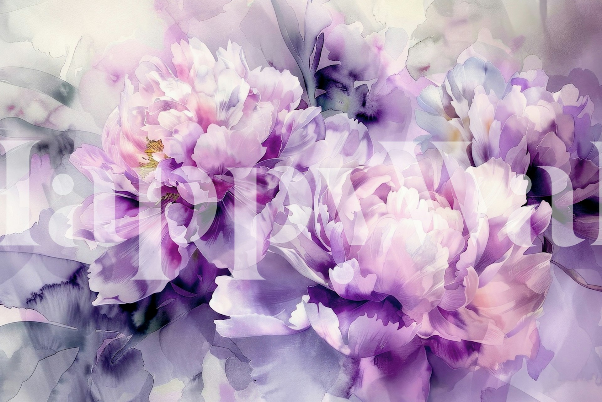 Purple peonies in soft pastels and watercolor style wallpaper