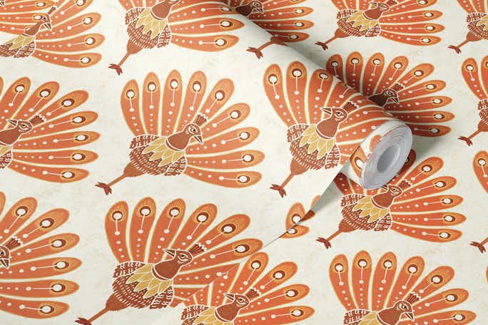 Peacock in Autumn featherswallpaper roll
