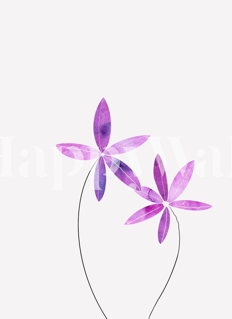 Lavender flowers minimalist wall mural on white background