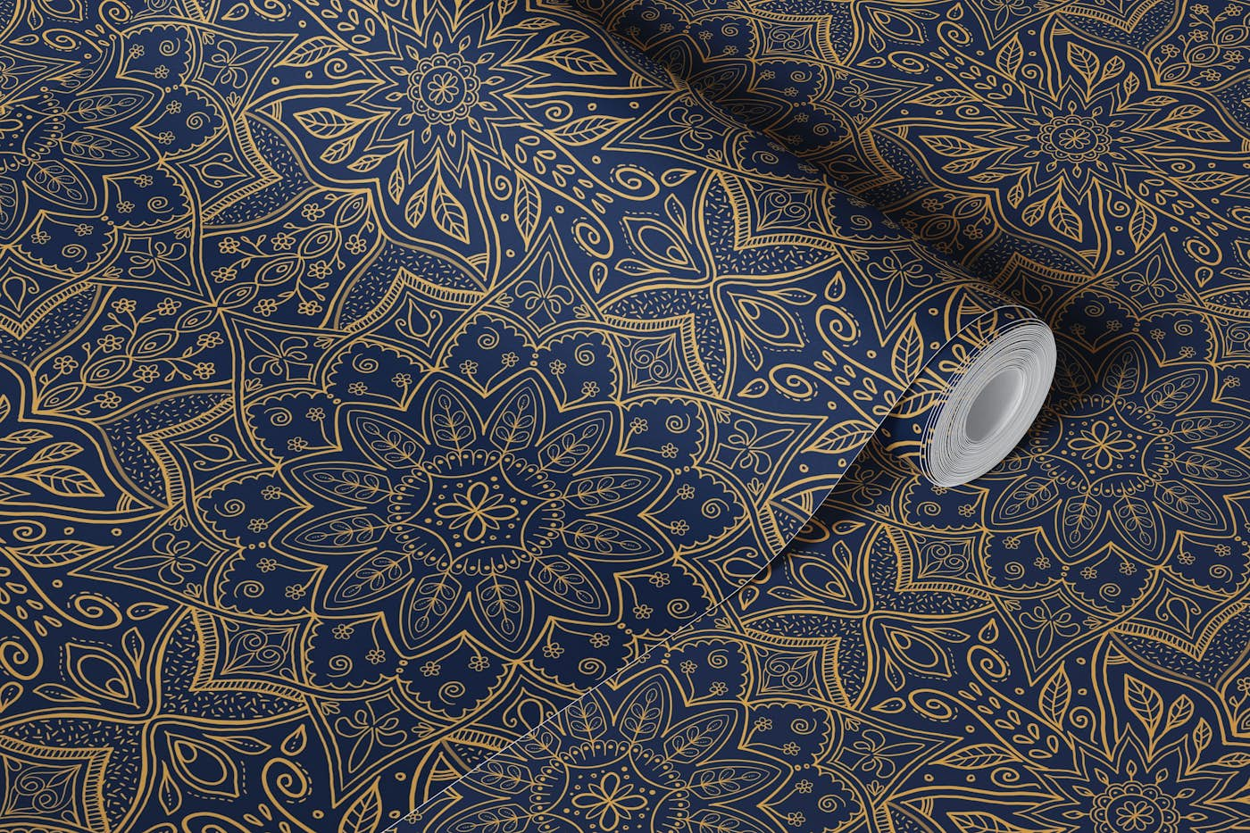 Lineart hand drawn bronze Mandala wallpaper roll