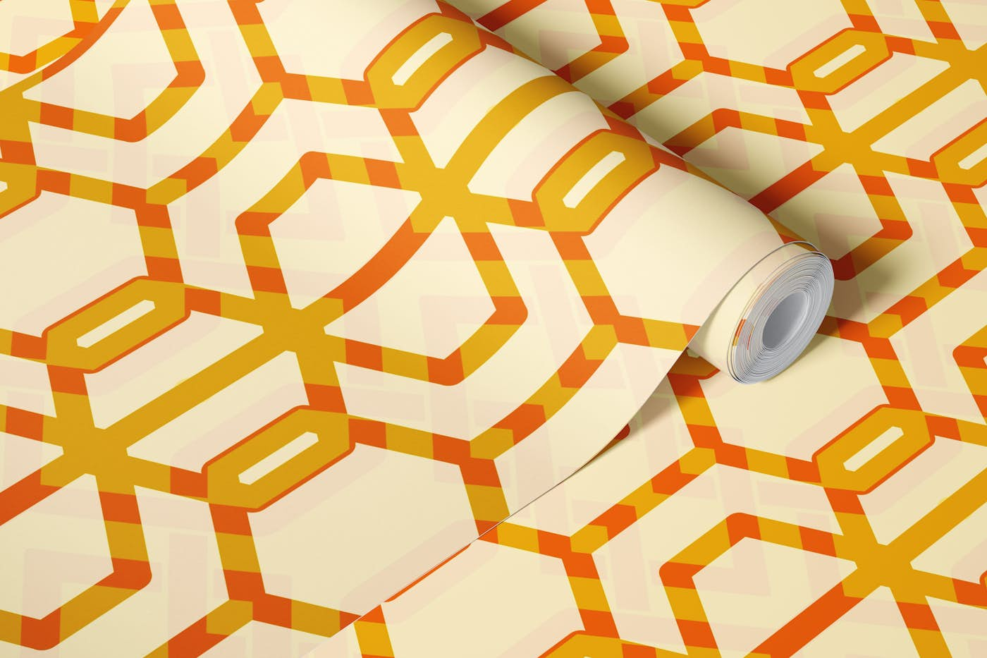 Overlapping midcentury hexagons wallpaper roll