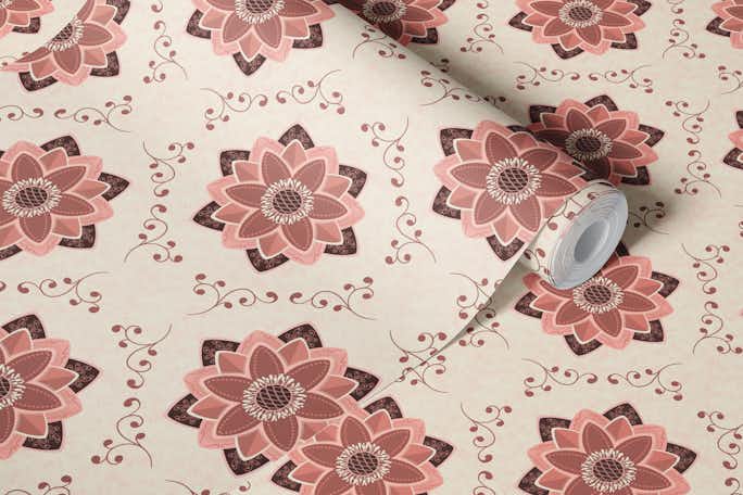 Waterlilies in decorative patternwallpaper roll