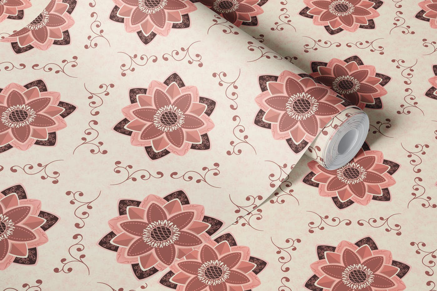 Waterlilies in decorative pattern wallpaper roll