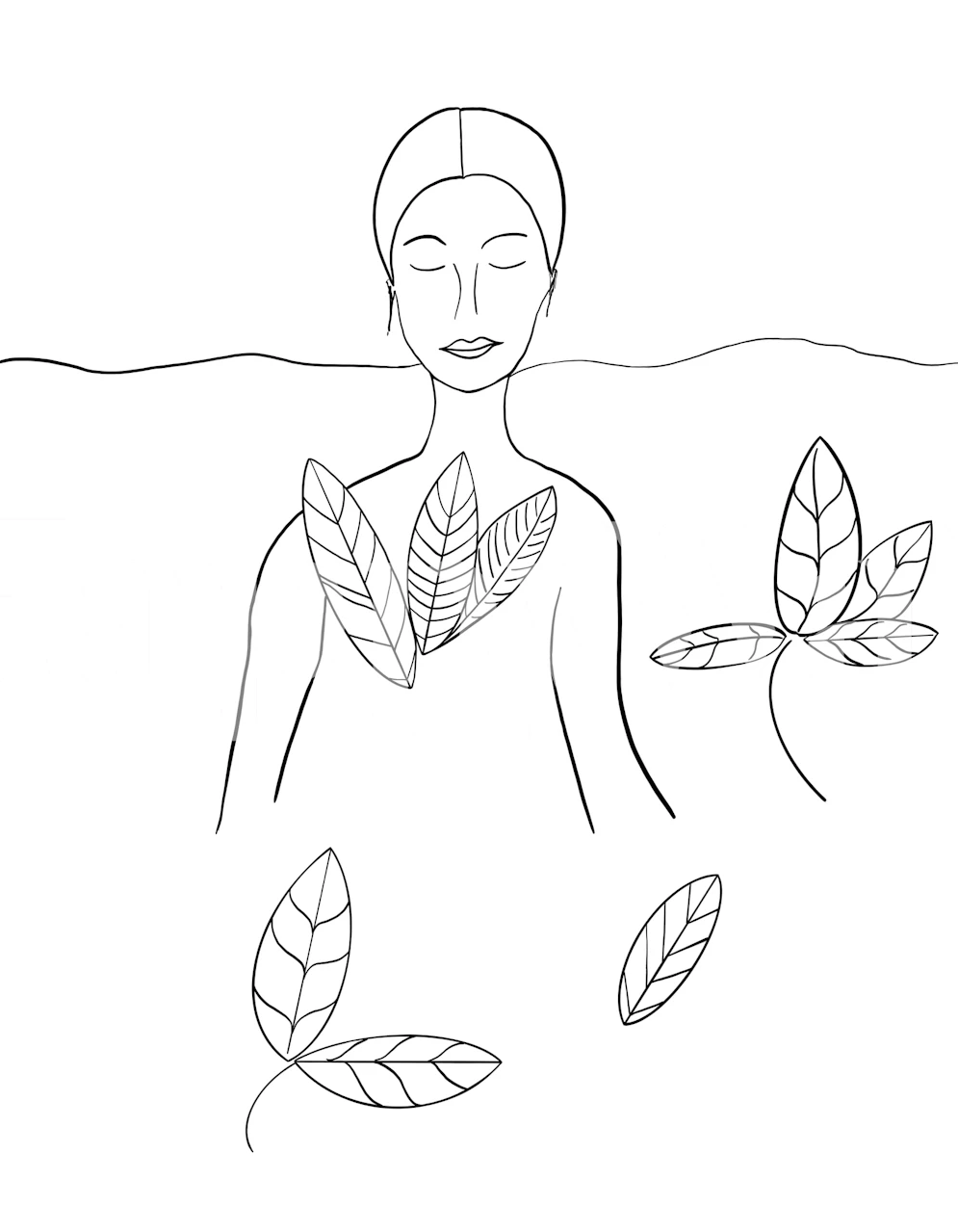 Elegant wallpaper design with leaves and figure