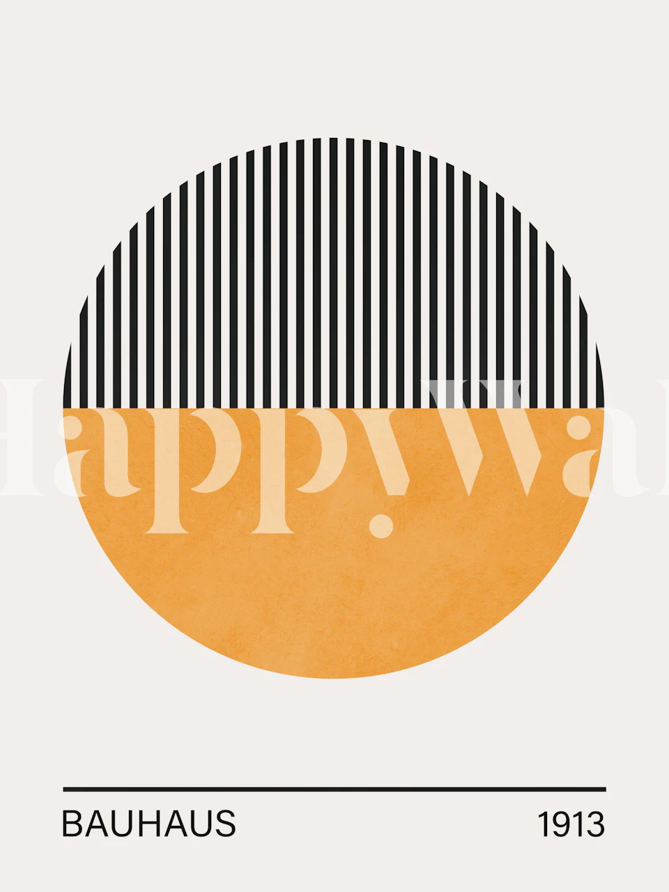 Mural de parede Bauhaus Poster 8 com linhas pretas e brancas e círculo laranja queimado
