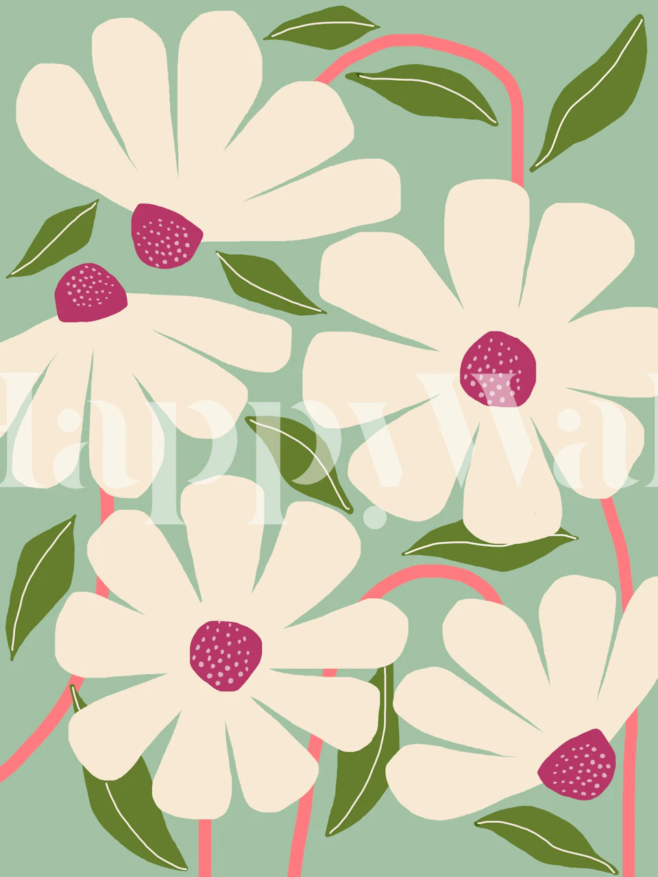 Wild daisies in pink and green on pastel background wallpaper