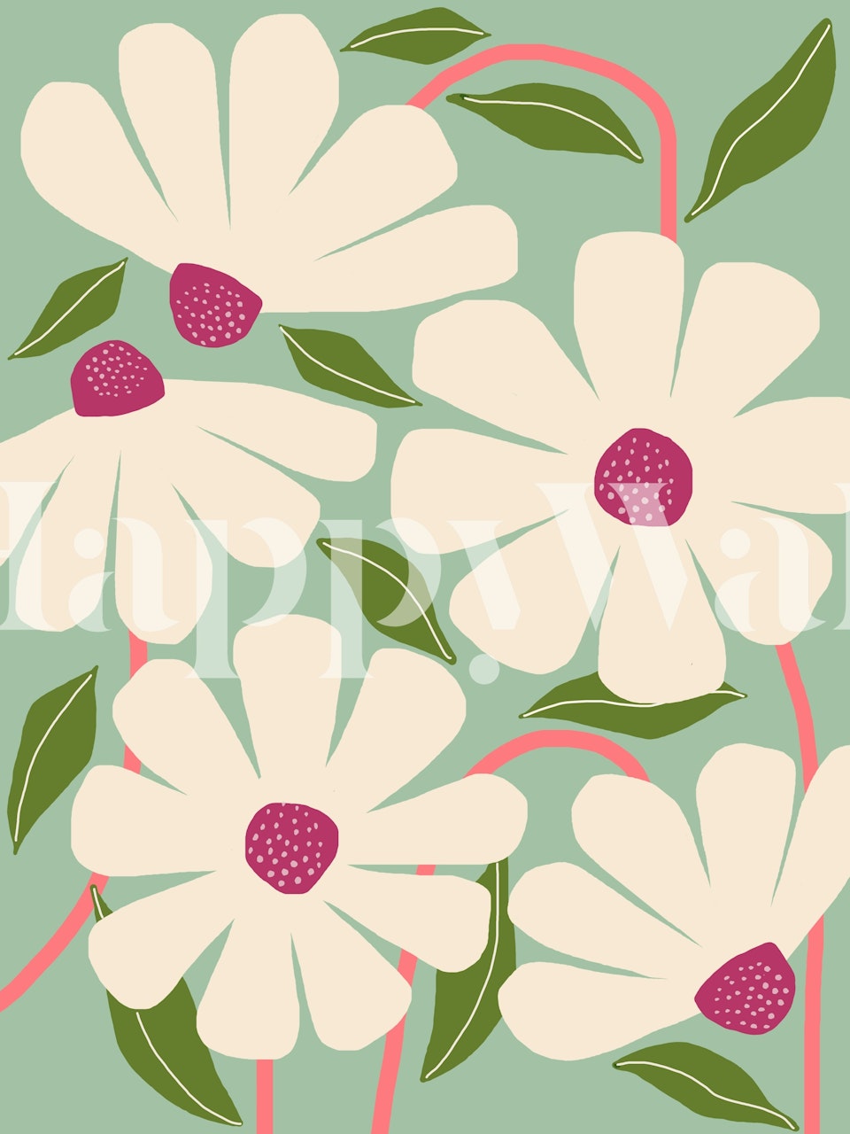 Wild daisies in pink and green on pastel background wallpaper