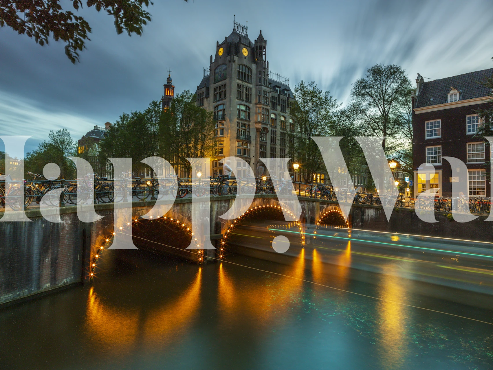 Bridge over a canal wallpaper design