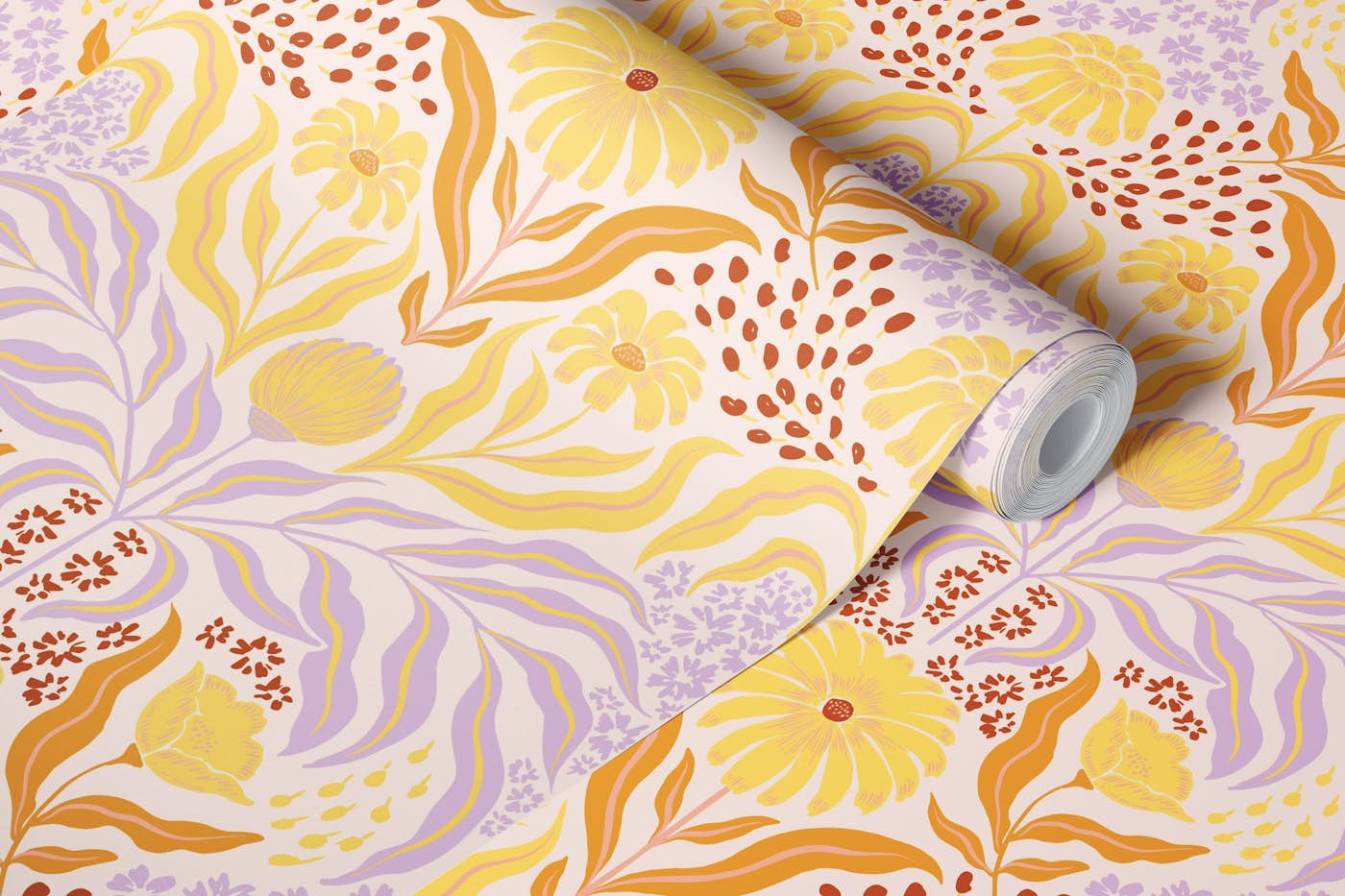 Boho folk whimsical floral - light wallpaper roll