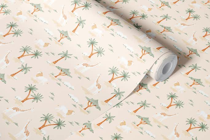 Safari animals and palms in earthy toneswallpaper roll