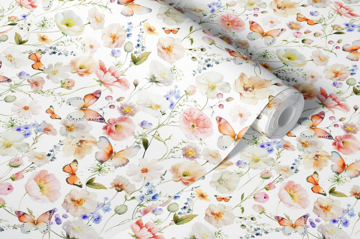 Blush Scandinavian Midsummer Flowers Meadow wallpaper roll