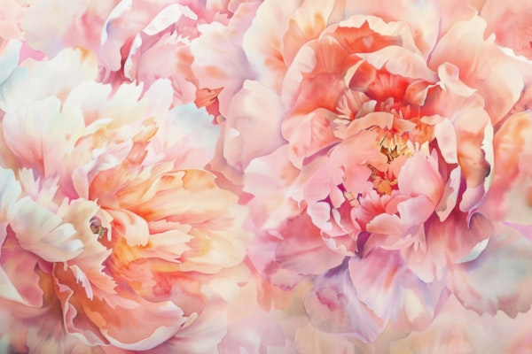 Peach Watercolor Peonies Garden