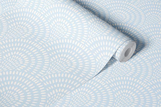 Scallops, White on Light Bluewallpaper roll