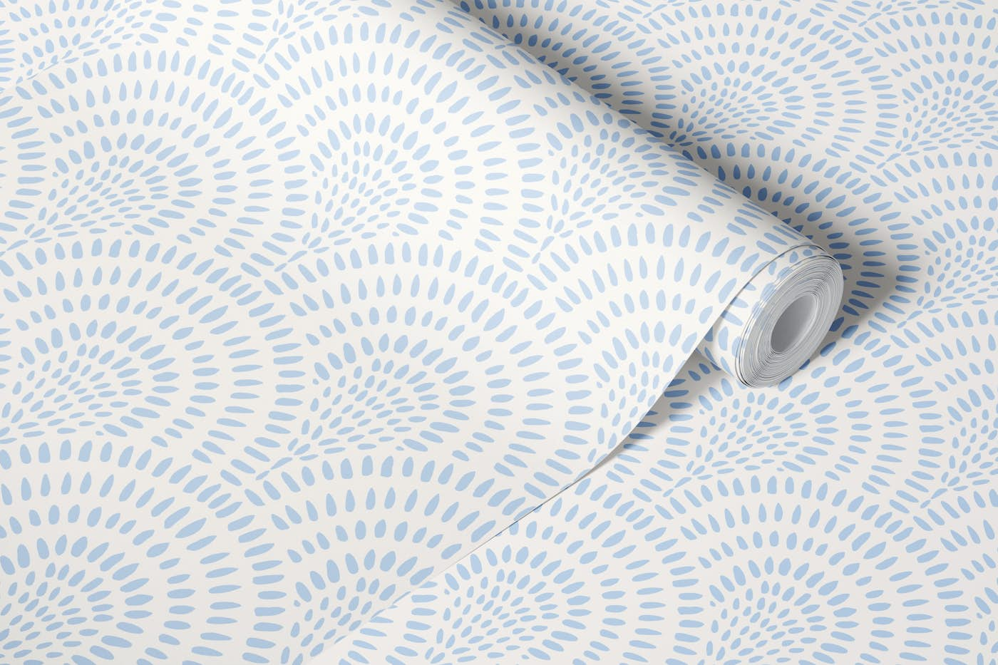 Scallops, Soft Blue on Creamy White wallpaper roll