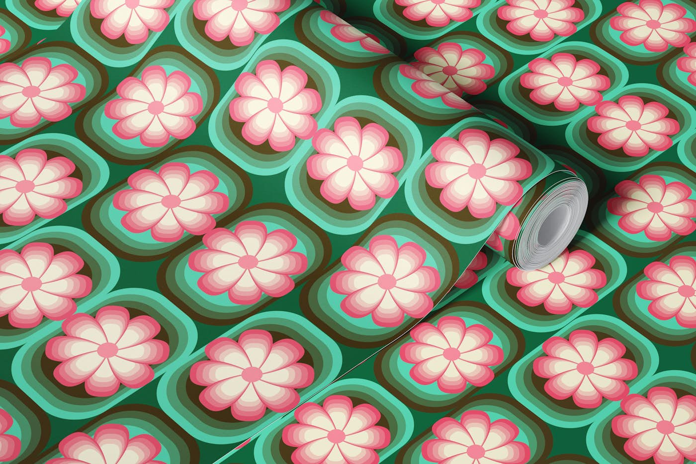 Retro Groovy 70s florals wallpaper roll