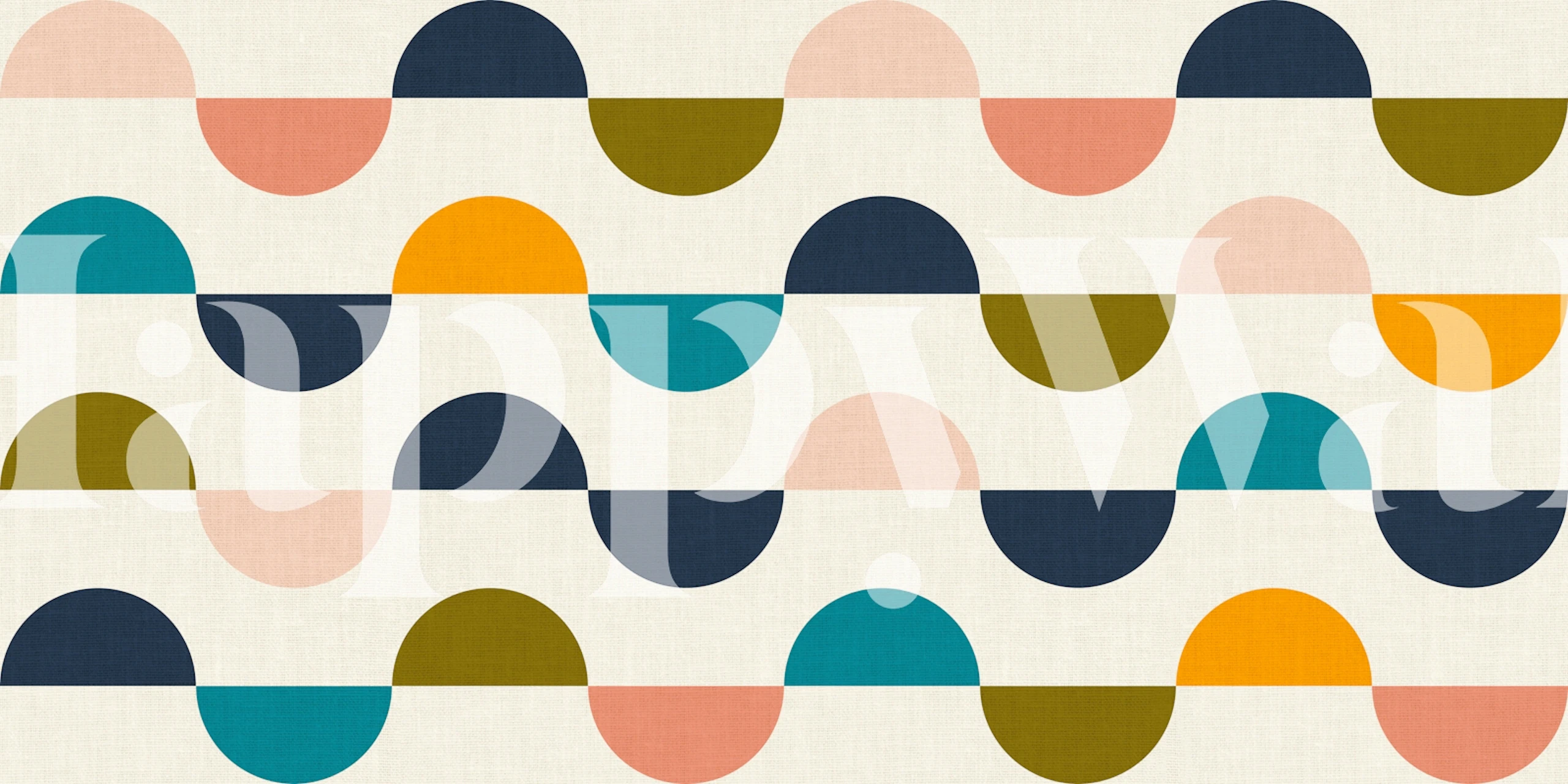 Halvcirkelmønster i fersken, blågrøn og okker til vægmaleri