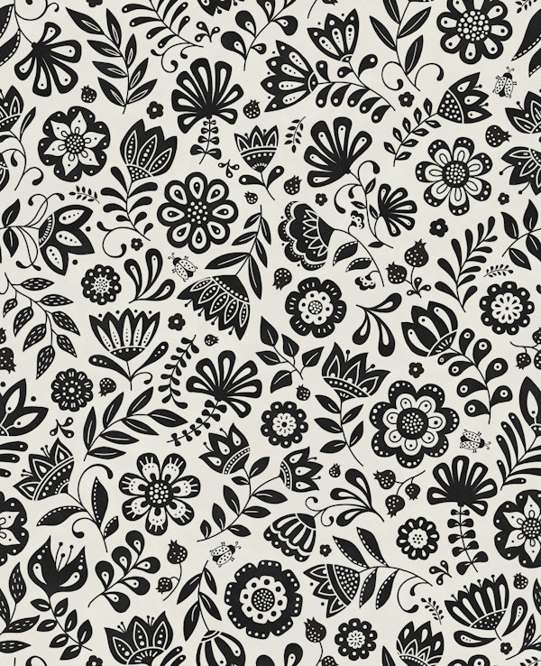 folk flowers - black and white