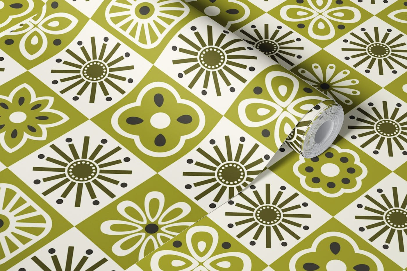 Vintage kitchen tiles - green wallpaper roll