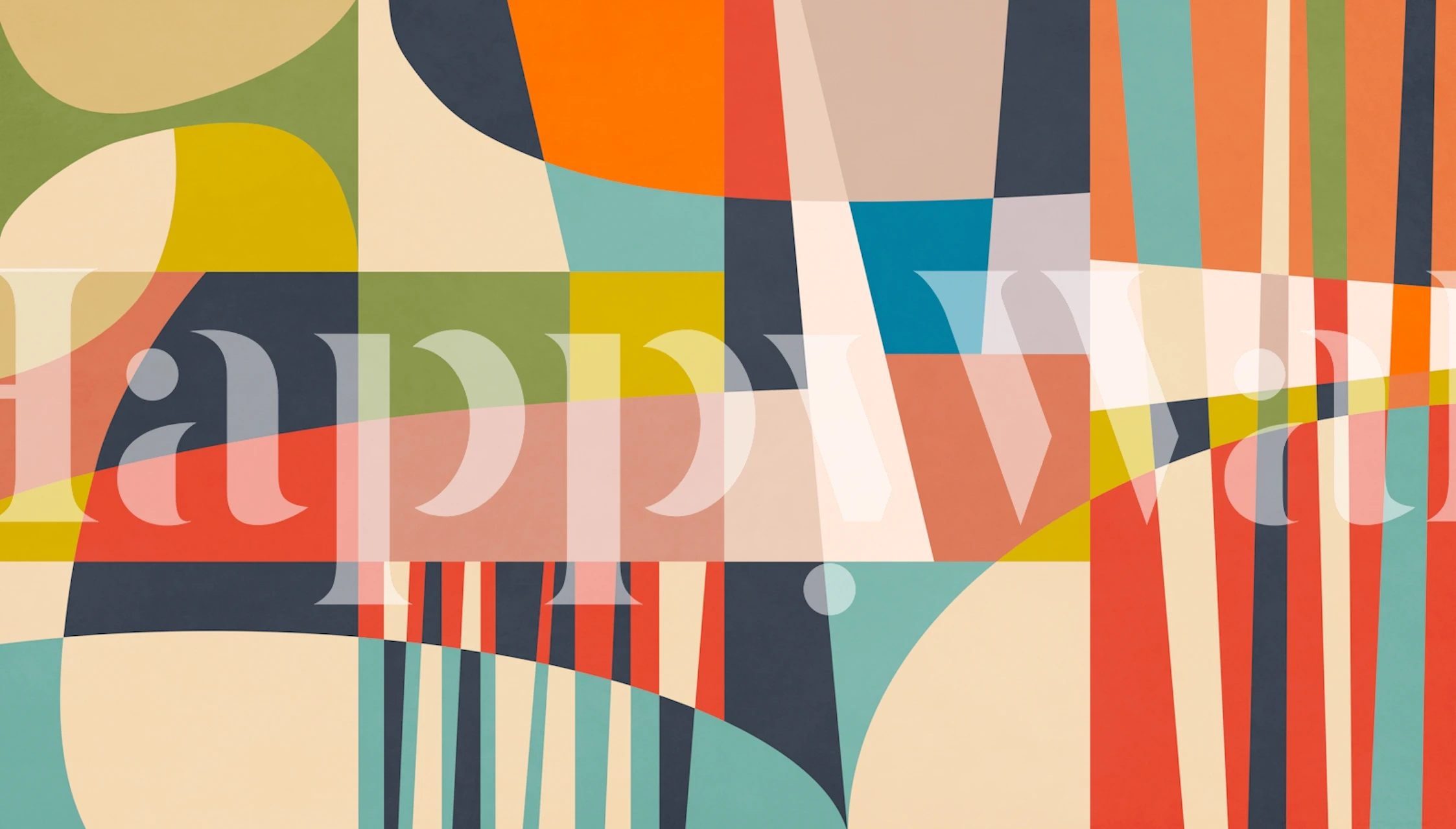Colorful geometric shapes in peach, green, blue, and orange wallpaper