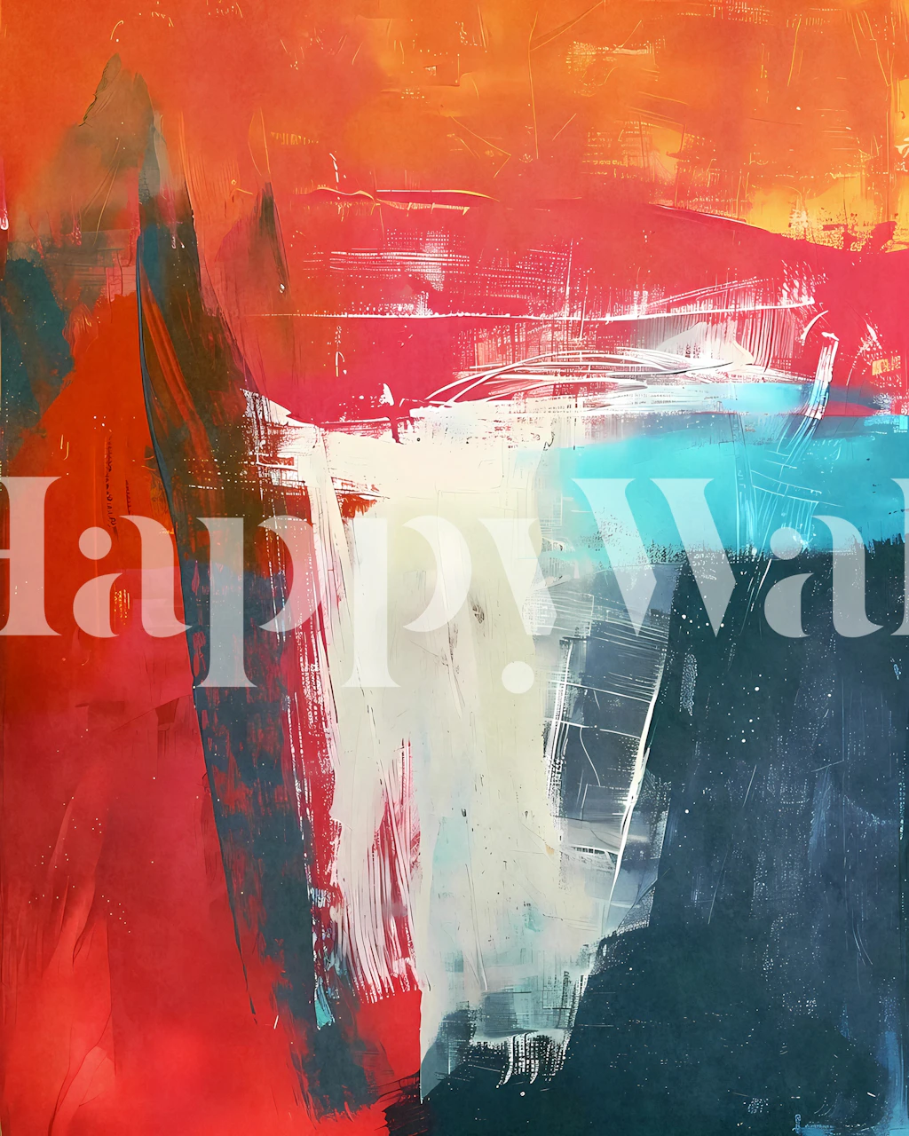 Abstract red, blue, and white brushstrokes wall mural