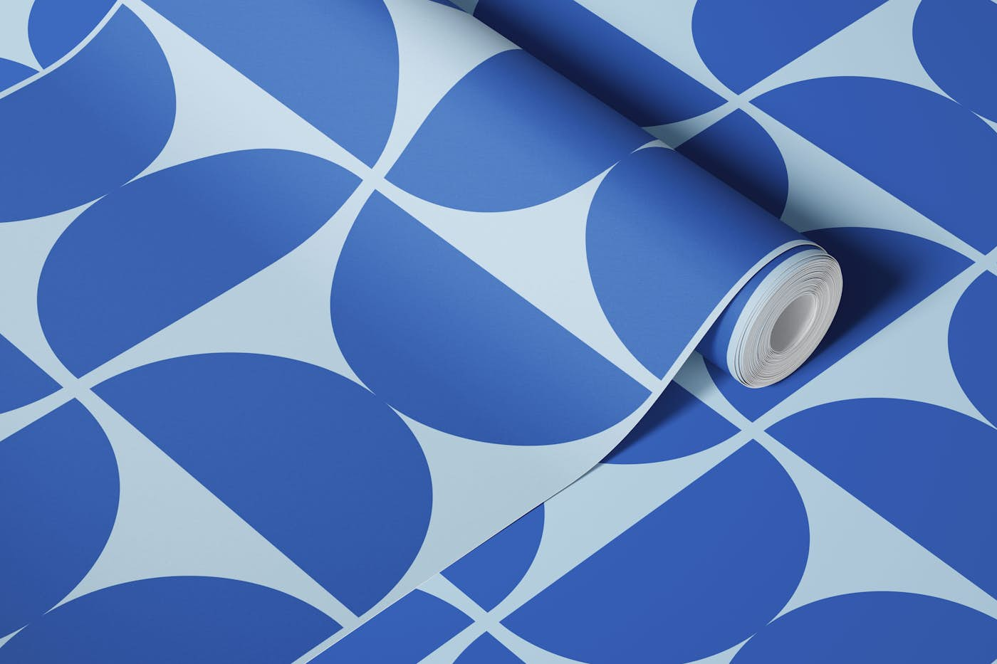 Semicircles - Cobalt Blue and Air Blue Medium wallpaper roll