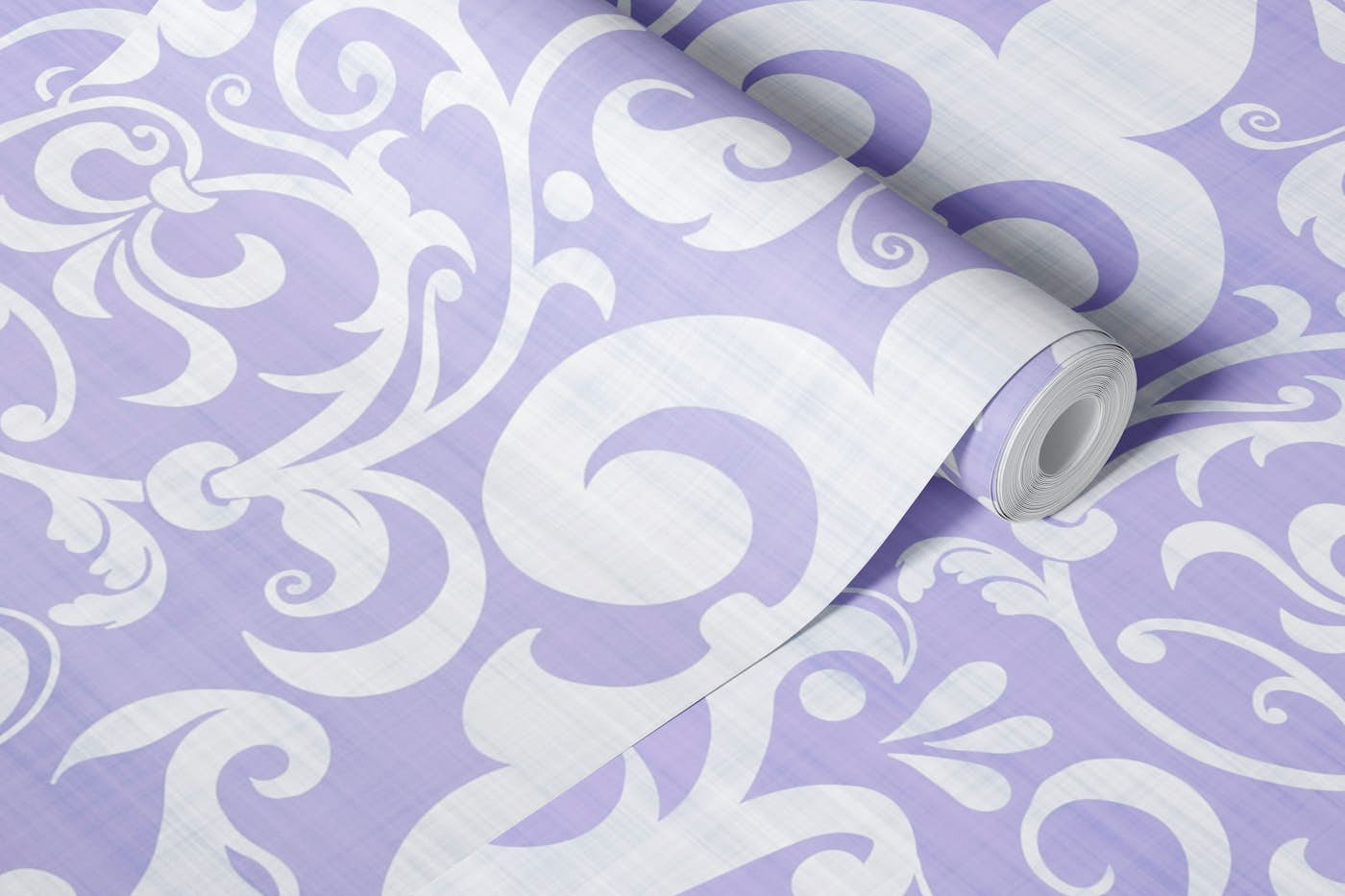 Pastel Lilac Fleur De Lis French Linen Style wallpaper roll